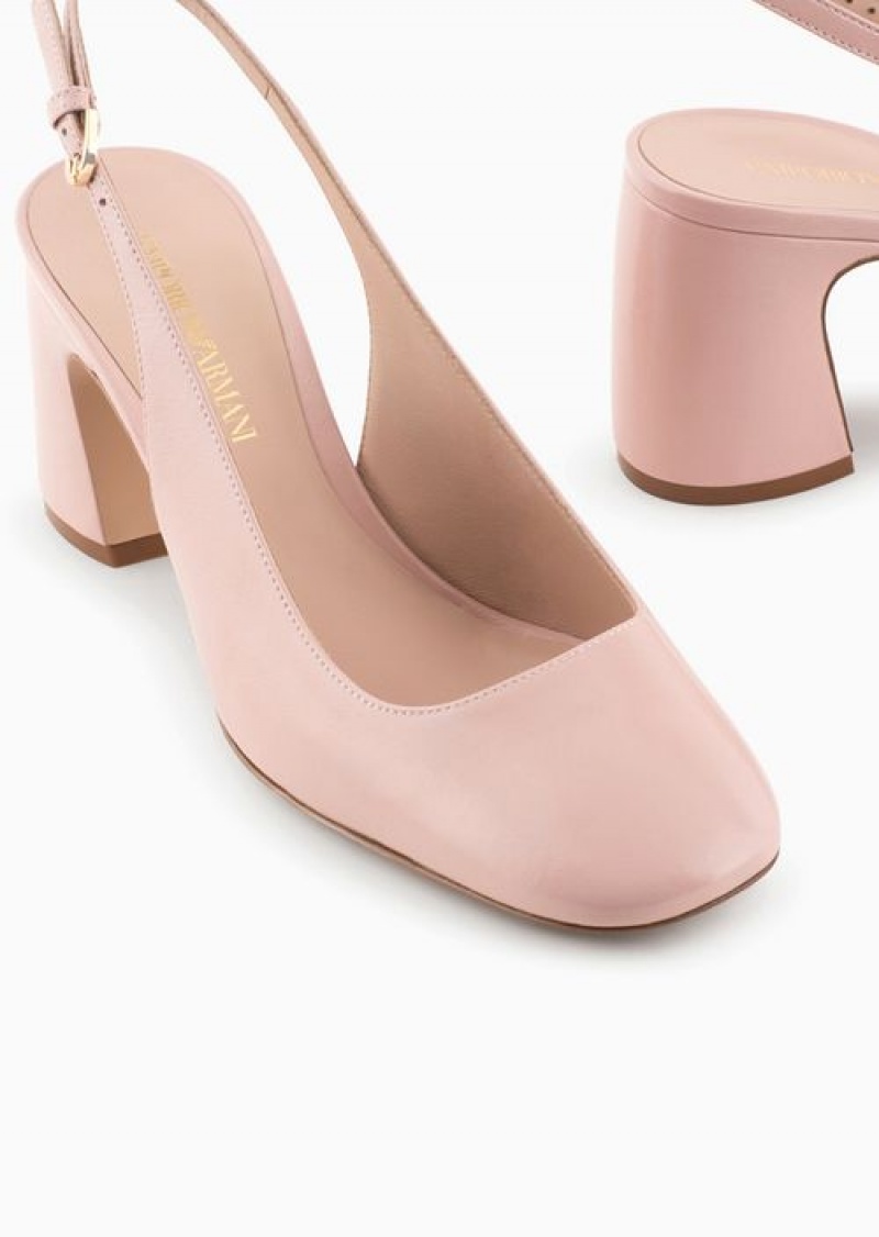 Pink Emporio Armani Patent Leather Slingback Court Shoes | EA-SN57148