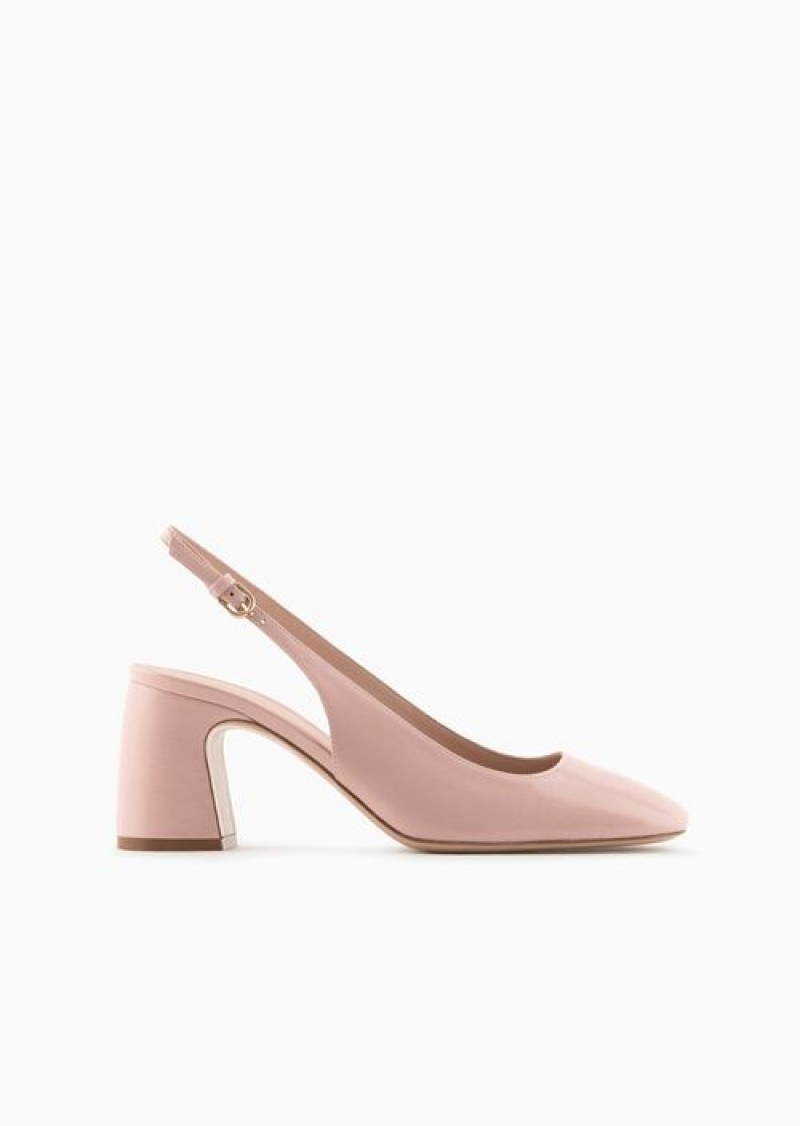 Pink Emporio Armani Patent Leather Slingback Court Shoes | EA-SN57148