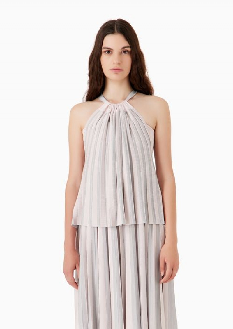 Pink Emporio Armani Pleated-effect Plain-knit Top | EA-SN56712