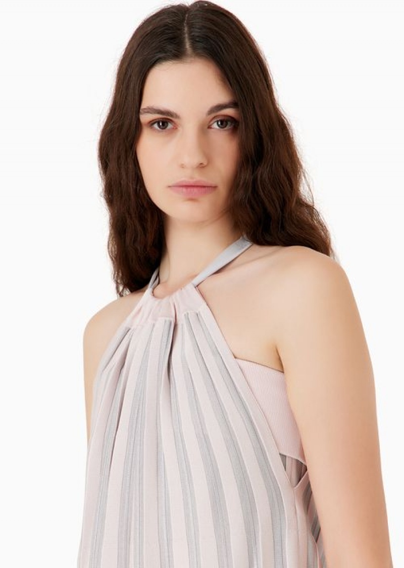 Pink Emporio Armani Pleated-effect Plain-knit Top | EA-SN56712