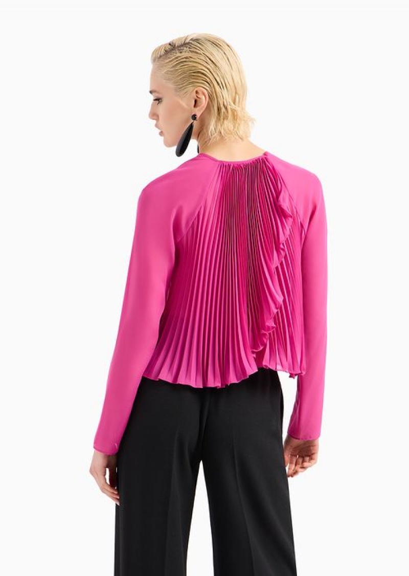 Pink Emporio Armani Sheer Georgette Blouse With Pleats, Front And Back | EA-SN56942