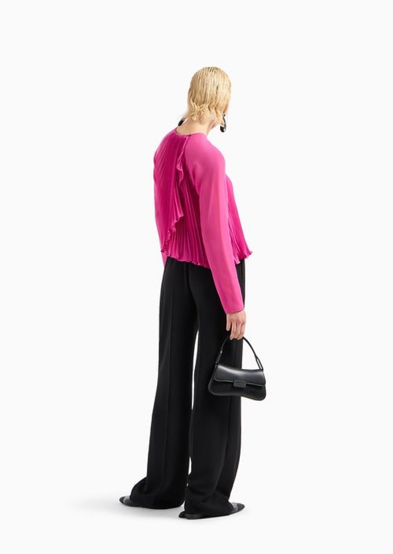 Pink Emporio Armani Sheer Georgette Blouse With Pleats, Front And Back | EA-SN56942