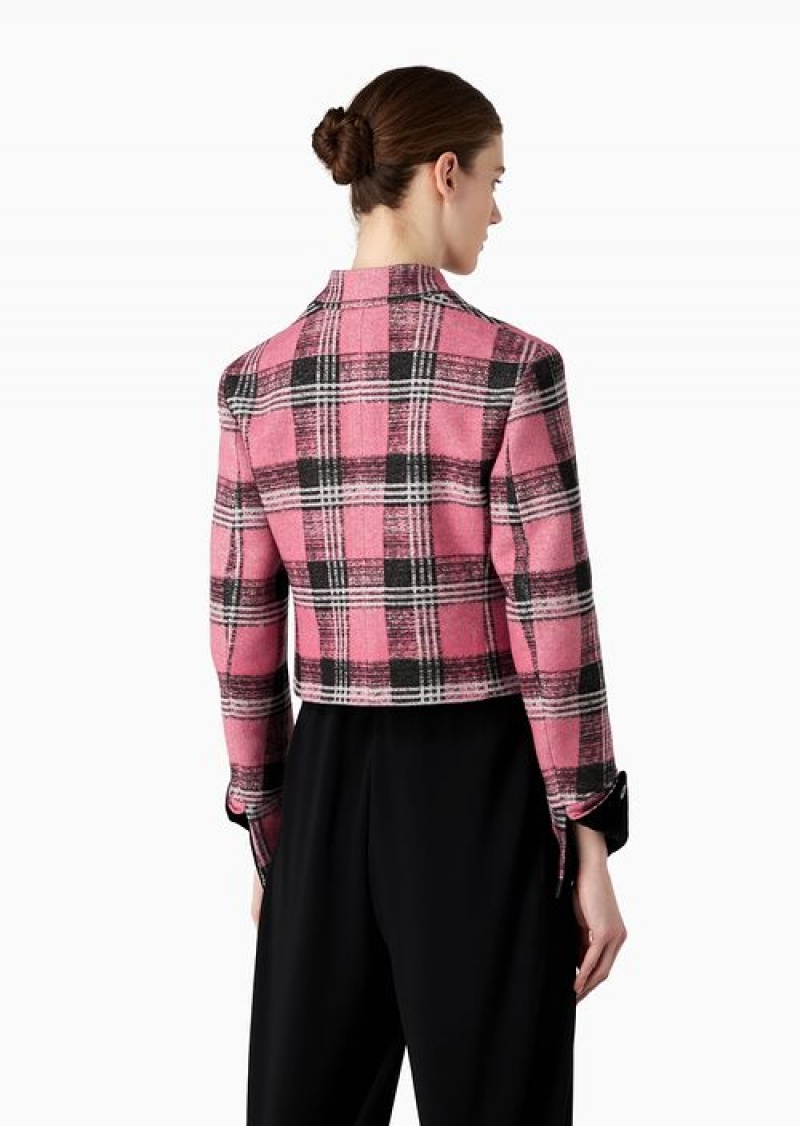 Pink Emporio Armani Tartan Wool-blend Jacket With Velvet Details | EA-SN56424