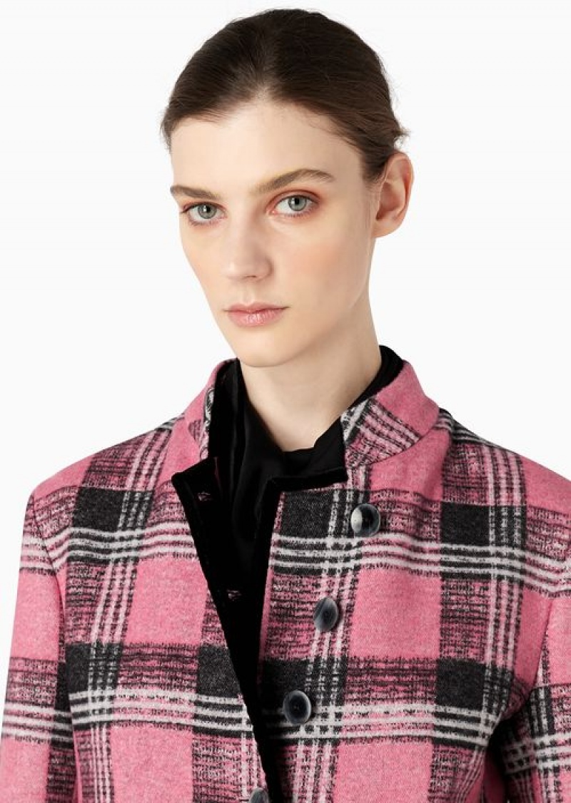 Pink Emporio Armani Tartan Wool-blend Jacket With Velvet Details | EA-SN56424