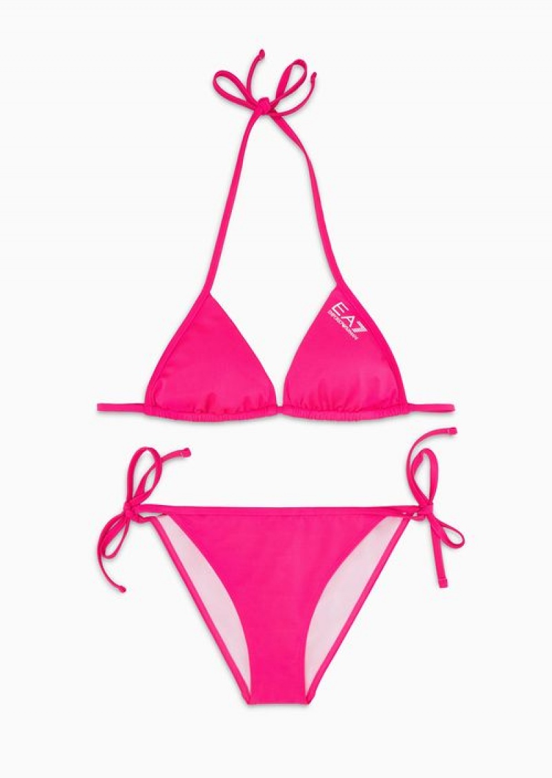 Pink Emporio Armani Triangle Bikini With Logo | EA7-SN59599