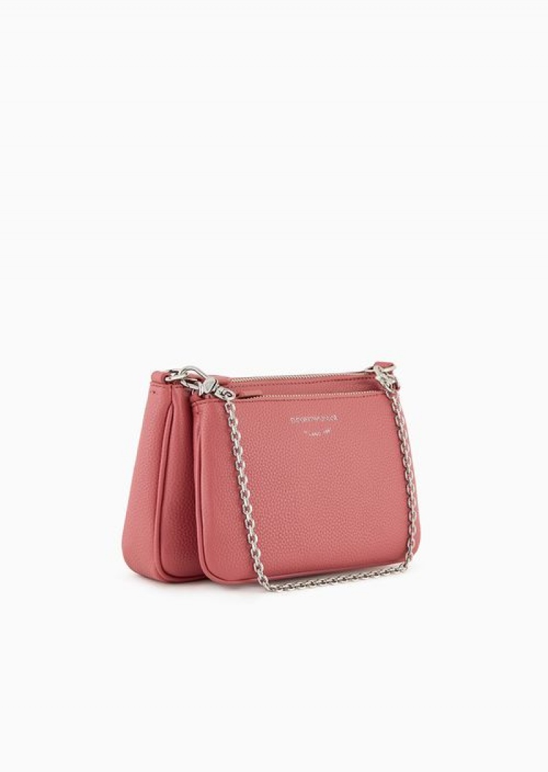 Powder Pink Emporio Armani Deer-print Double Mini Bag With Shoulder Strap | EA-SN57398