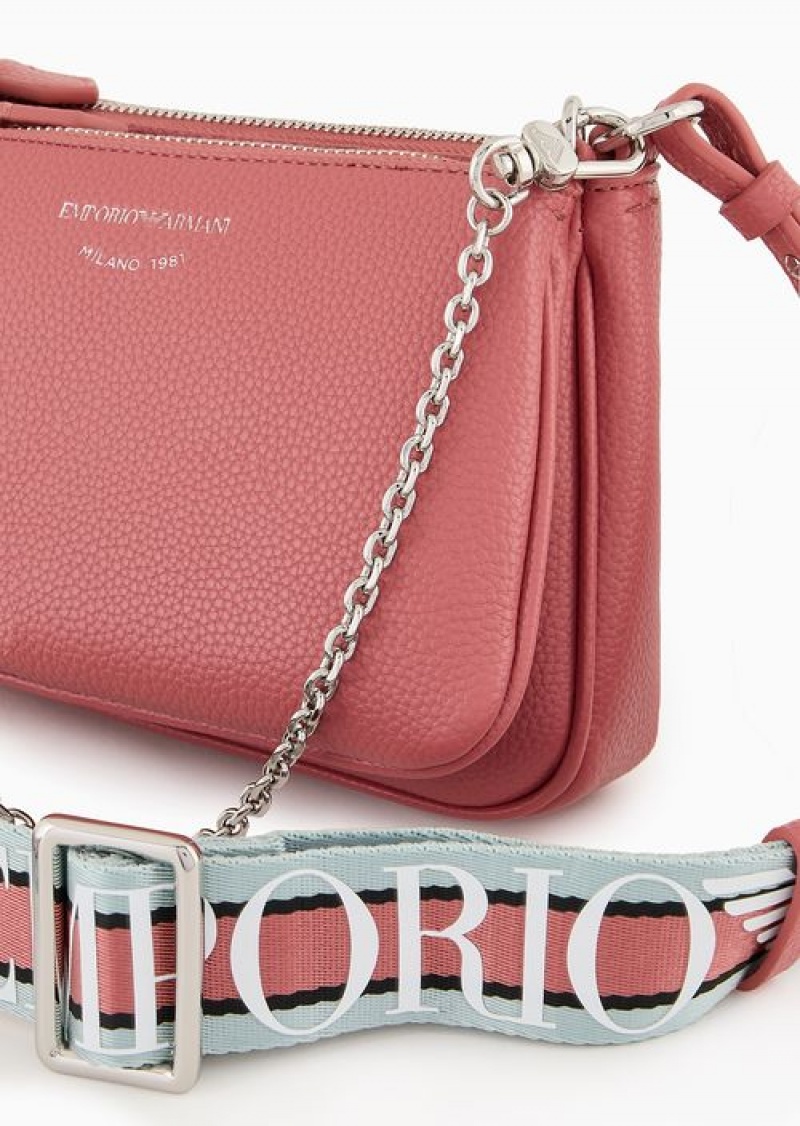 Powder Pink Emporio Armani Deer-print Double Mini Bag With Shoulder Strap | EA-SN57398