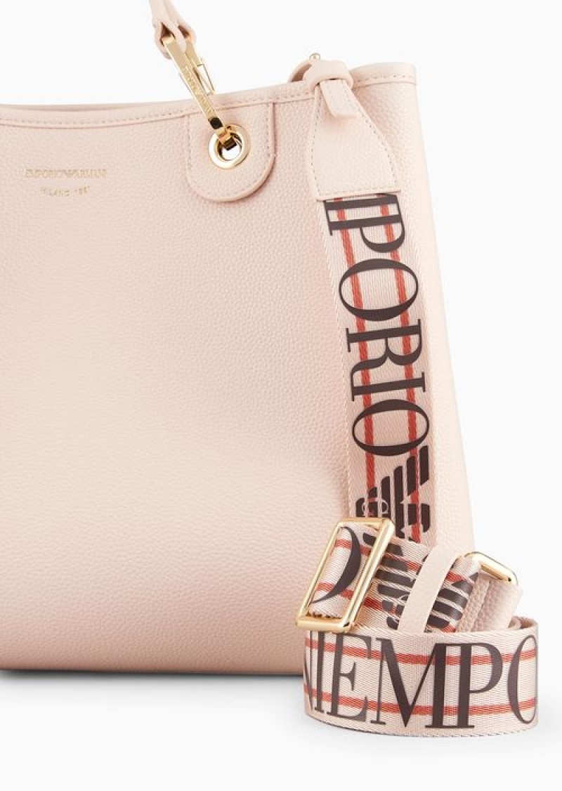 Powder Pink Emporio Armani Medium Myea Shopper Bag With Deer Print | EA-SN57315