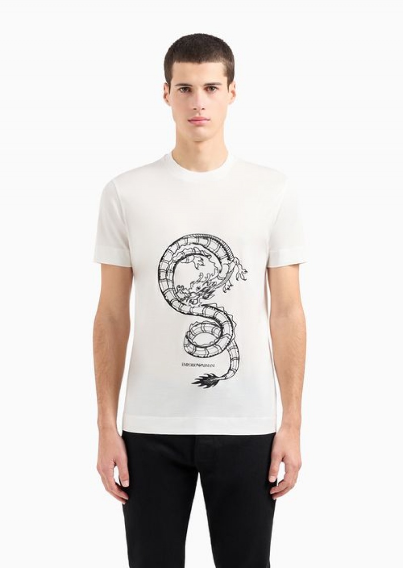 Print Emporio Armani Asv Lunar New Year Lyocell-blend Jersey T-shirt With Dragon Embroidery | EA-SN58770