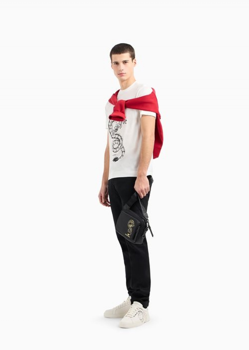 Print Emporio Armani Asv Lunar New Year Lyocell-blend Jersey T-shirt With Dragon Embroidery | EA-SN58770