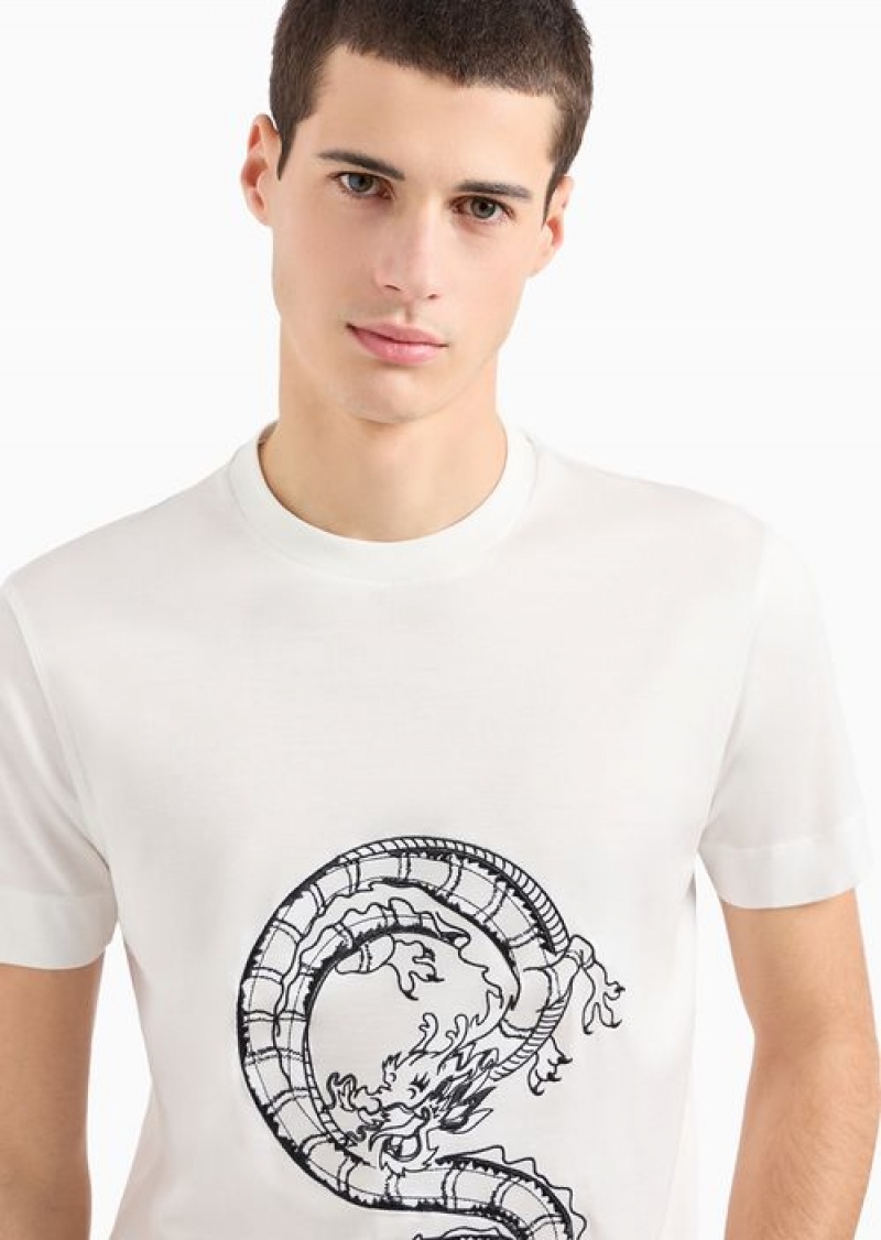 Print Emporio Armani Asv Lunar New Year Lyocell-blend Jersey T-shirt With Dragon Embroidery | EA-SN58770