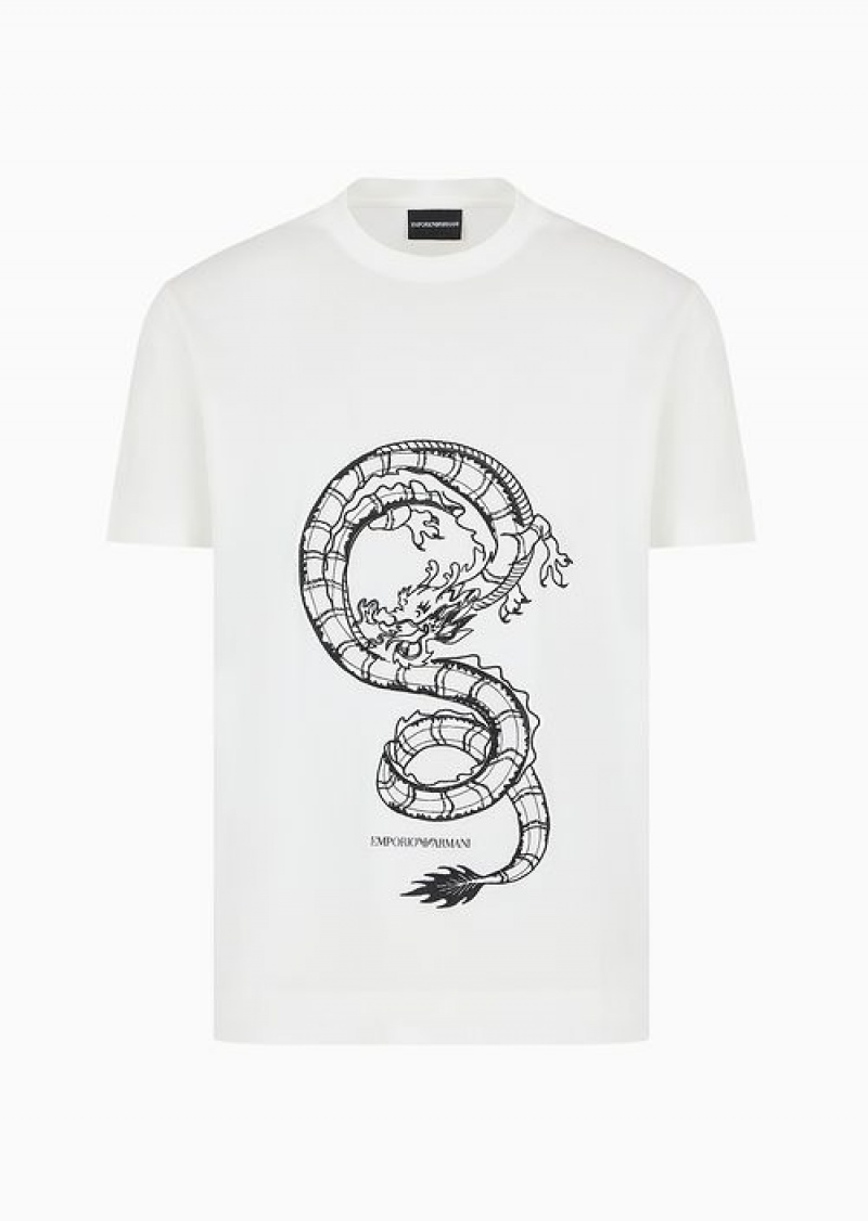 Print Emporio Armani Asv Lunar New Year Lyocell-blend Jersey T-shirt With Dragon Embroidery | EA-SN58770