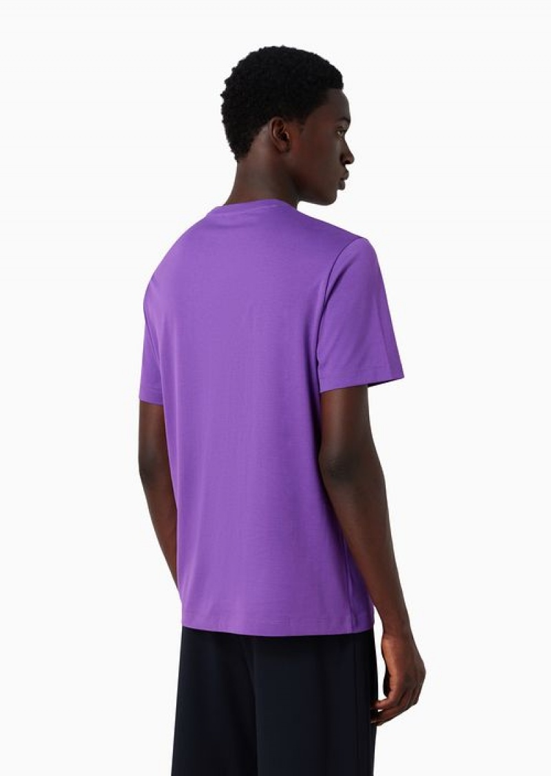 Purple Emporio Armani Jersey T-shirt With Aviation Print | EA-SN58616