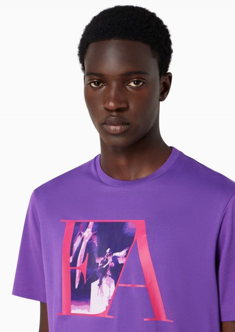 Purple Emporio Armani Jersey T-shirt With Aviation Print | EA-SN58616