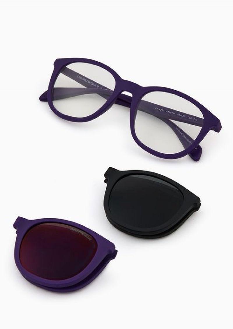 Purple Emporio Armani Men’s Panto Sunglasses With Interchangeable Lenses | EA-SN59489