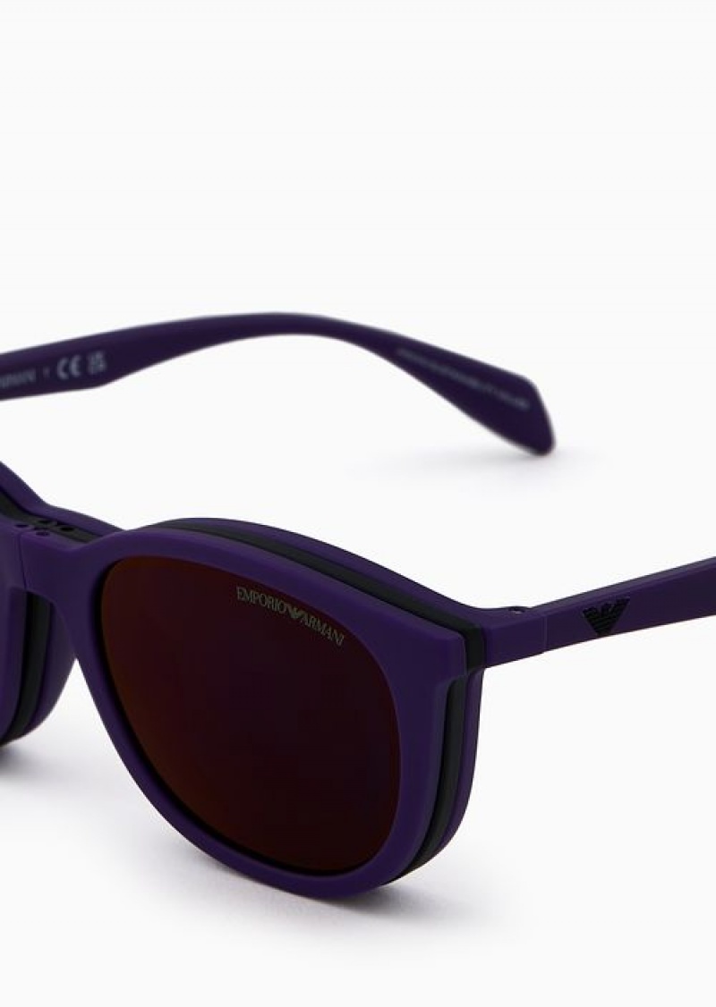 Purple Emporio Armani Men’s Panto Sunglasses With Interchangeable Lenses | EA-SN59489