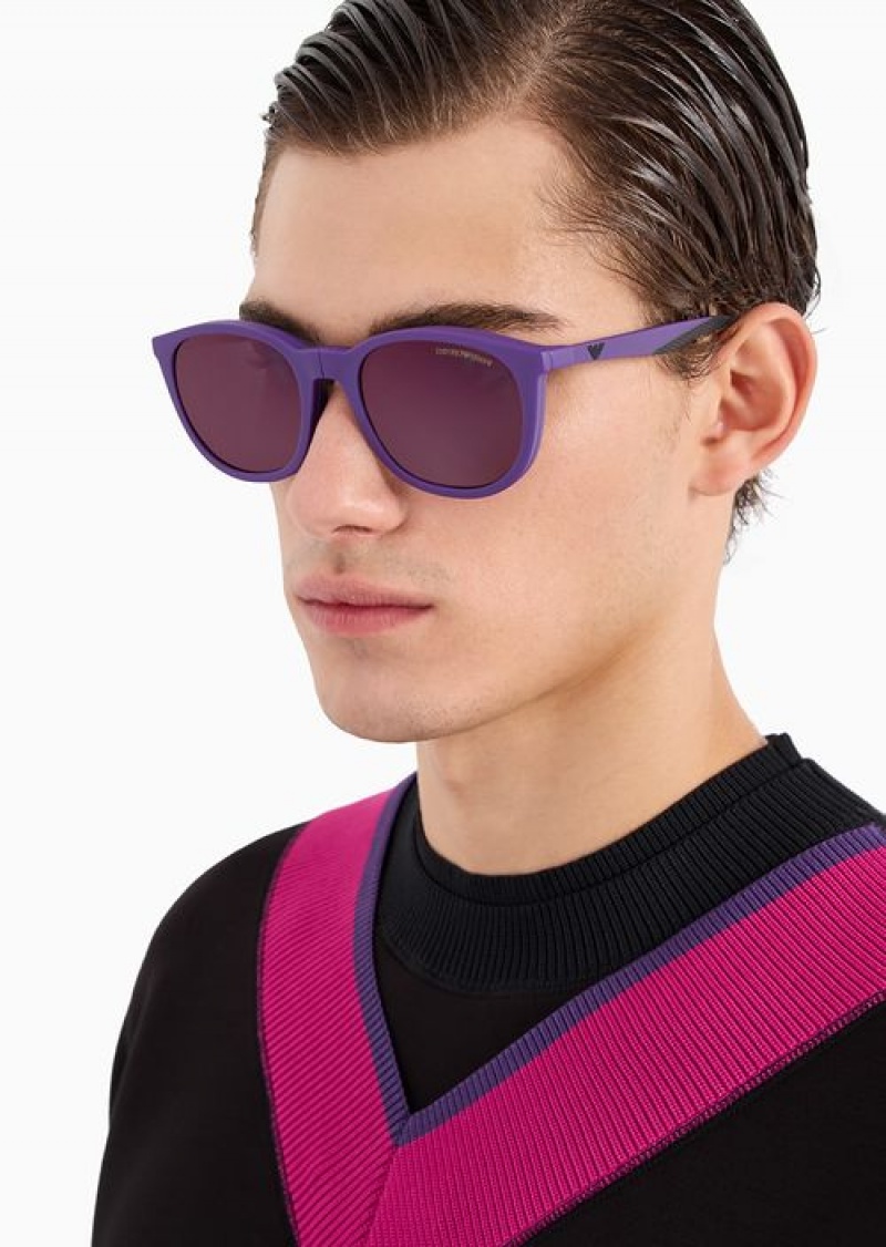 Purple Emporio Armani Men’s Panto Sunglasses With Interchangeable Lenses | EA-SN59489