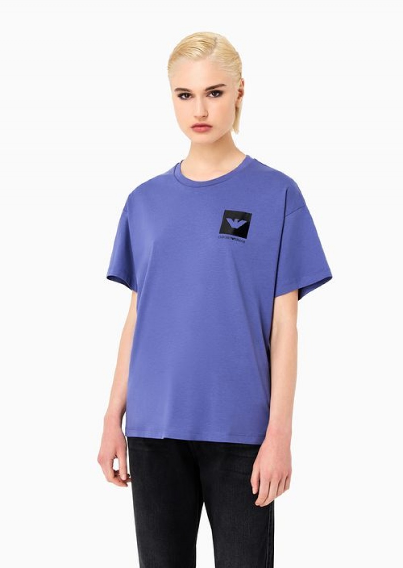 Purple Emporio Armani Organic Jersey T-shirt With Asv Shiny Oversized Eagle | EA-SN57020