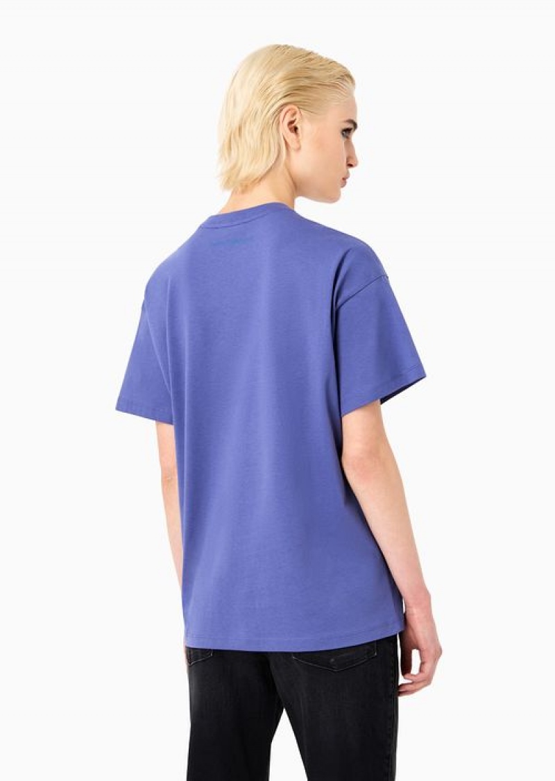 Purple Emporio Armani Organic Jersey T-shirt With Asv Shiny Oversized Eagle | EA-SN57020