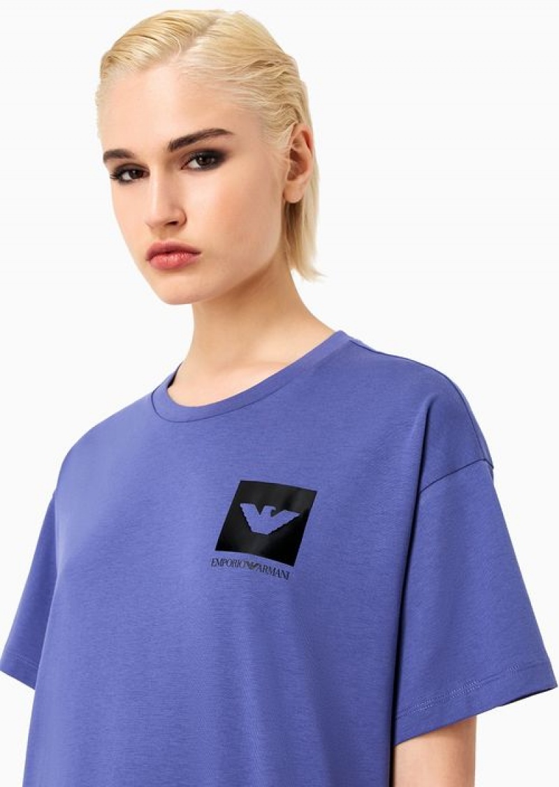 Purple Emporio Armani Organic Jersey T-shirt With Asv Shiny Oversized Eagle | EA-SN57020