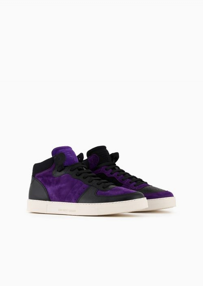 Purple Emporio Armani Reloaded By Emporio Armani Leather And Suede High-top Sneakers Armani Sustainability Values | EA-SN58990