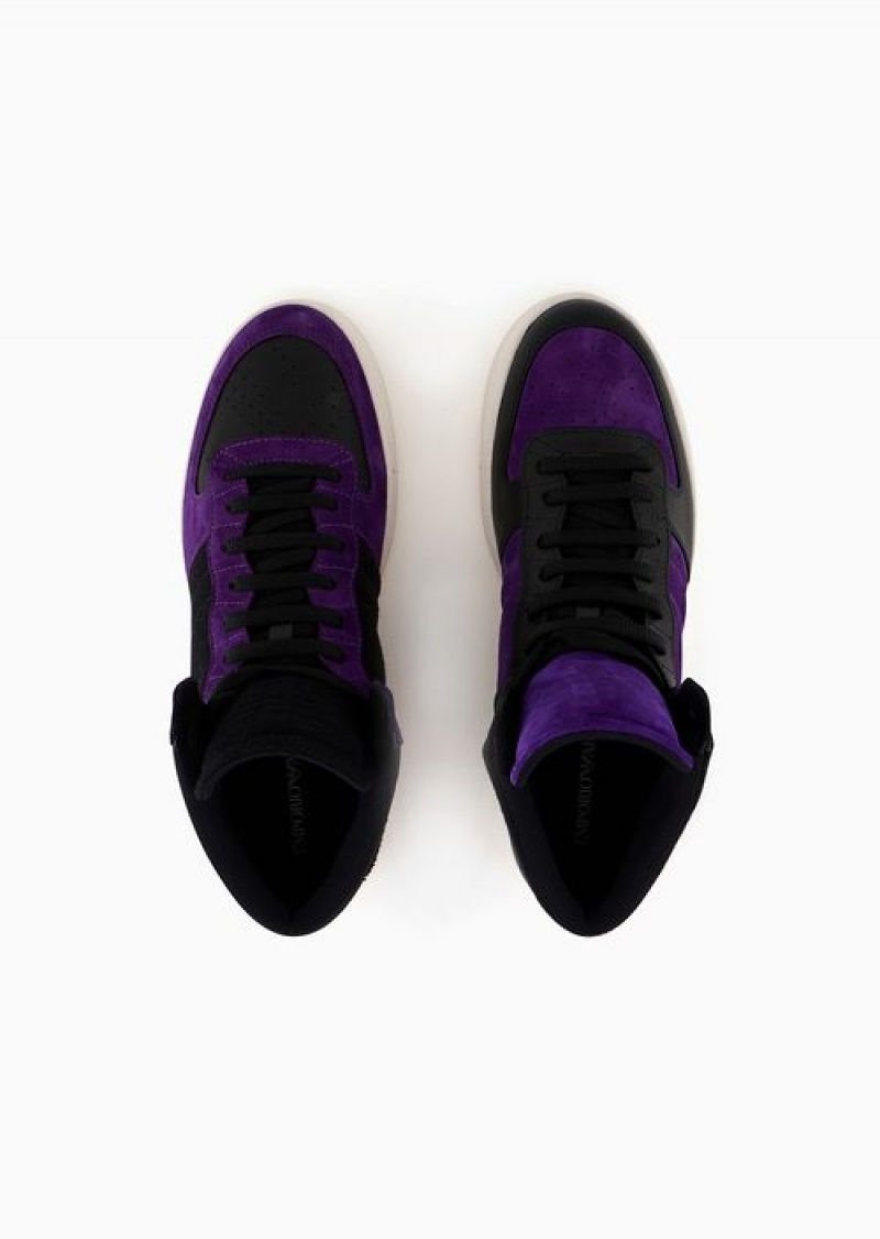 Purple Emporio Armani Reloaded By Emporio Armani Leather And Suede High-top Sneakers Armani Sustainability Values | EA-SN58990