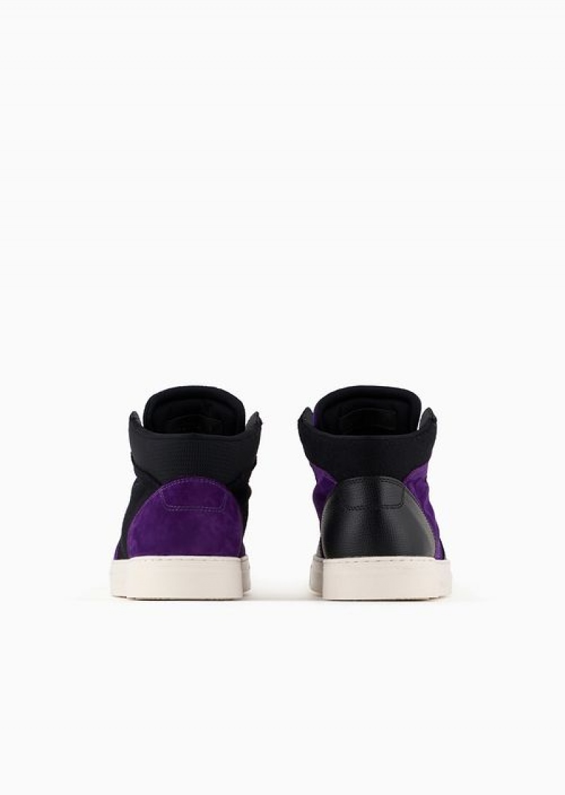 Purple Emporio Armani Reloaded By Emporio Armani Leather And Suede High-top Sneakers Armani Sustainability Values | EA-SN58990