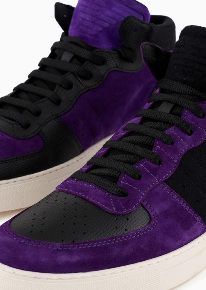 Purple Emporio Armani Reloaded By Emporio Armani Leather And Suede High-top Sneakers Armani Sustainability Values | EA-SN58990