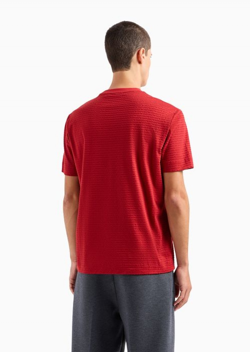 Red Emporio Armani Asv Lyocell-blend Jersey T-shirt With All-over Flock Logo Lettering | EA-SN58747