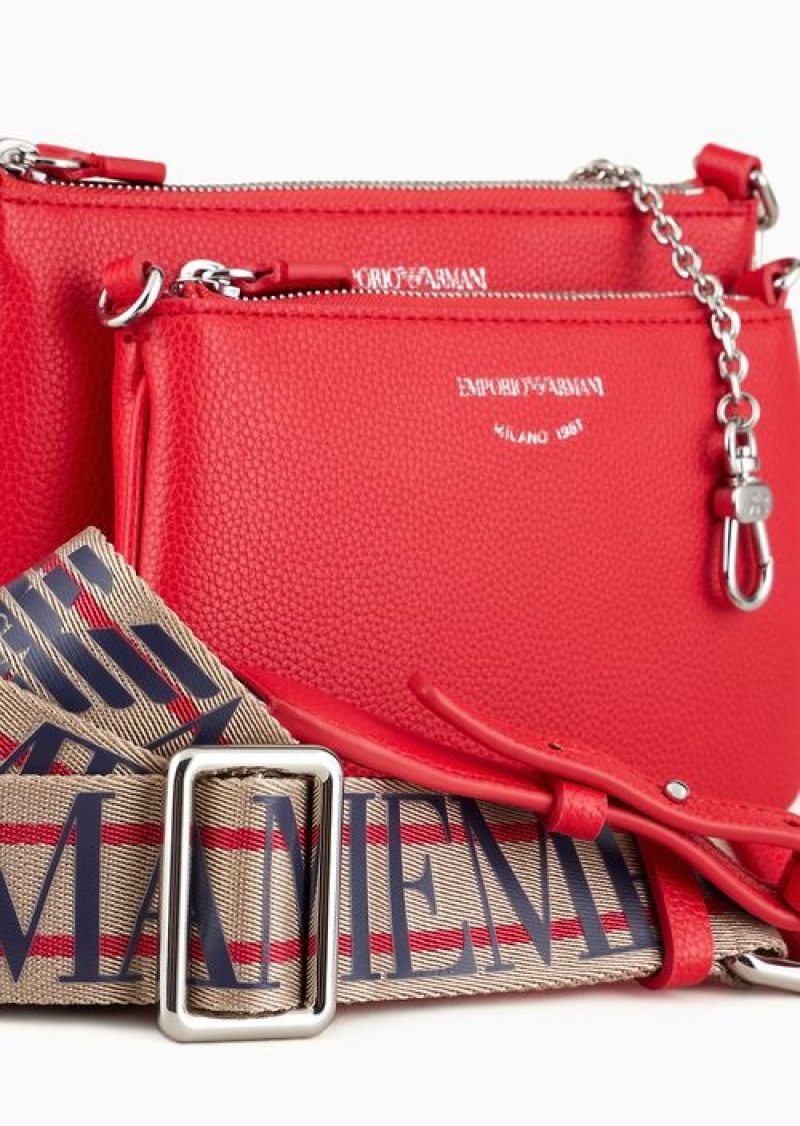 Red Emporio Armani Deer-print Double Mini Bag With Shoulder Strap | EA-SN57395