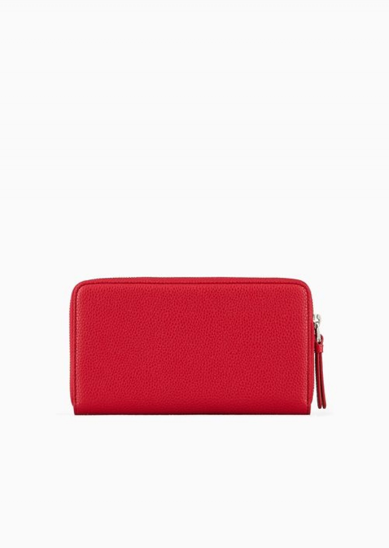 Red Emporio Armani Deer-print Myea Wallet With Wraparound Zip | EA-SN57639