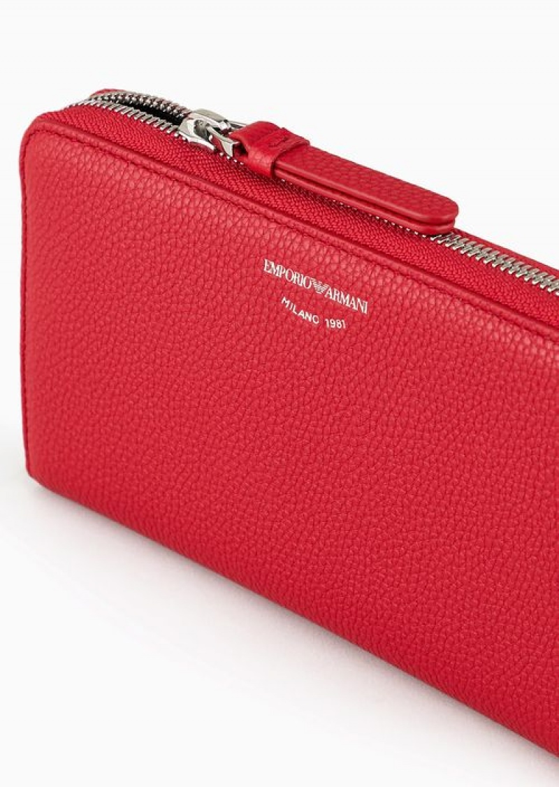 Red Emporio Armani Deer-print Myea Wallet With Wraparound Zip | EA-SN57639