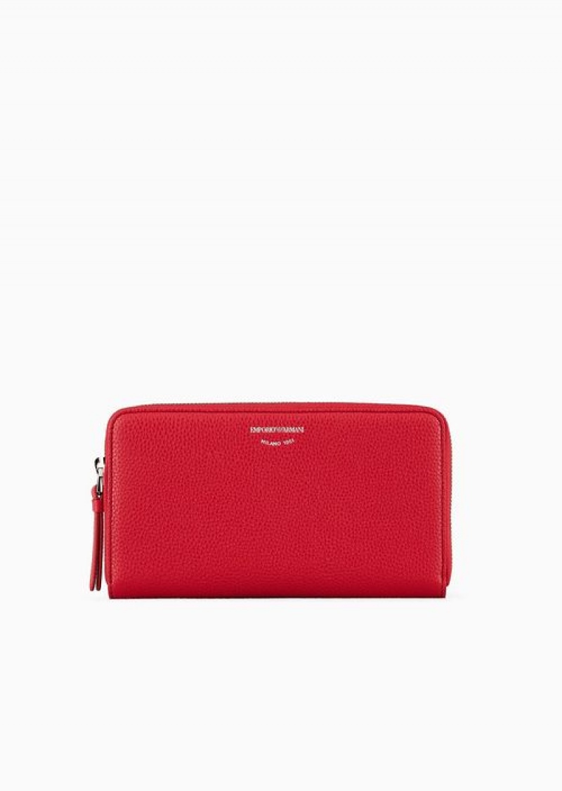 Red Emporio Armani Deer-print Myea Wallet With Wraparound Zip | EA-SN57639