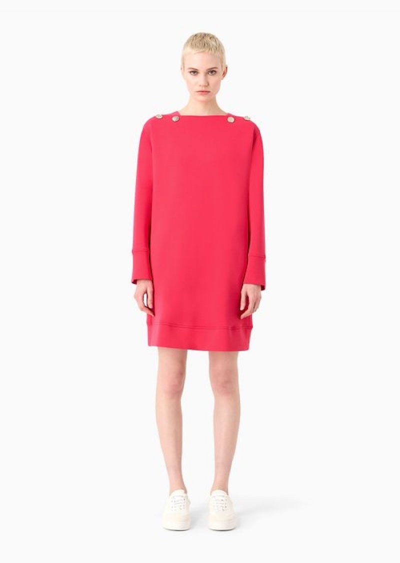 Red Emporio Armani Double Jersey Dress With Gold Logo Buttons | EA-SN56496