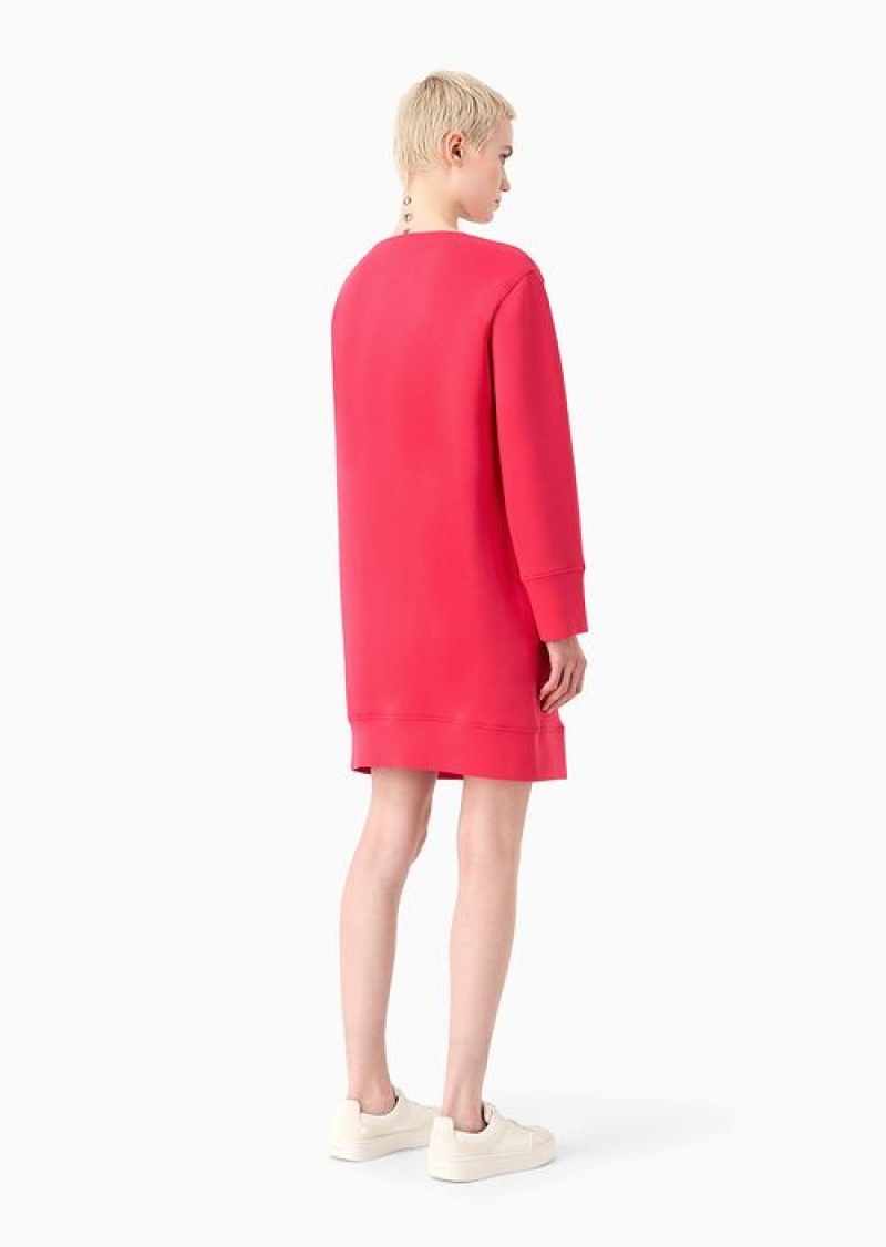 Red Emporio Armani Double Jersey Dress With Gold Logo Buttons | EA-SN56496