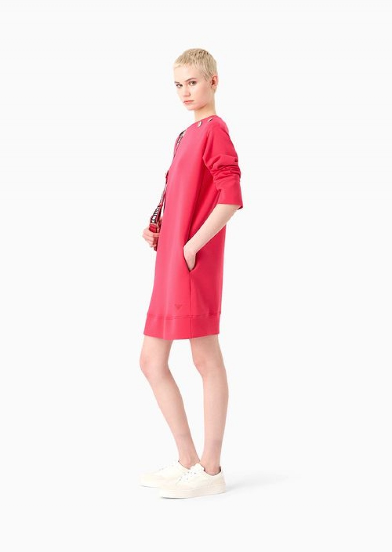 Red Emporio Armani Double Jersey Dress With Gold Logo Buttons | EA-SN56496