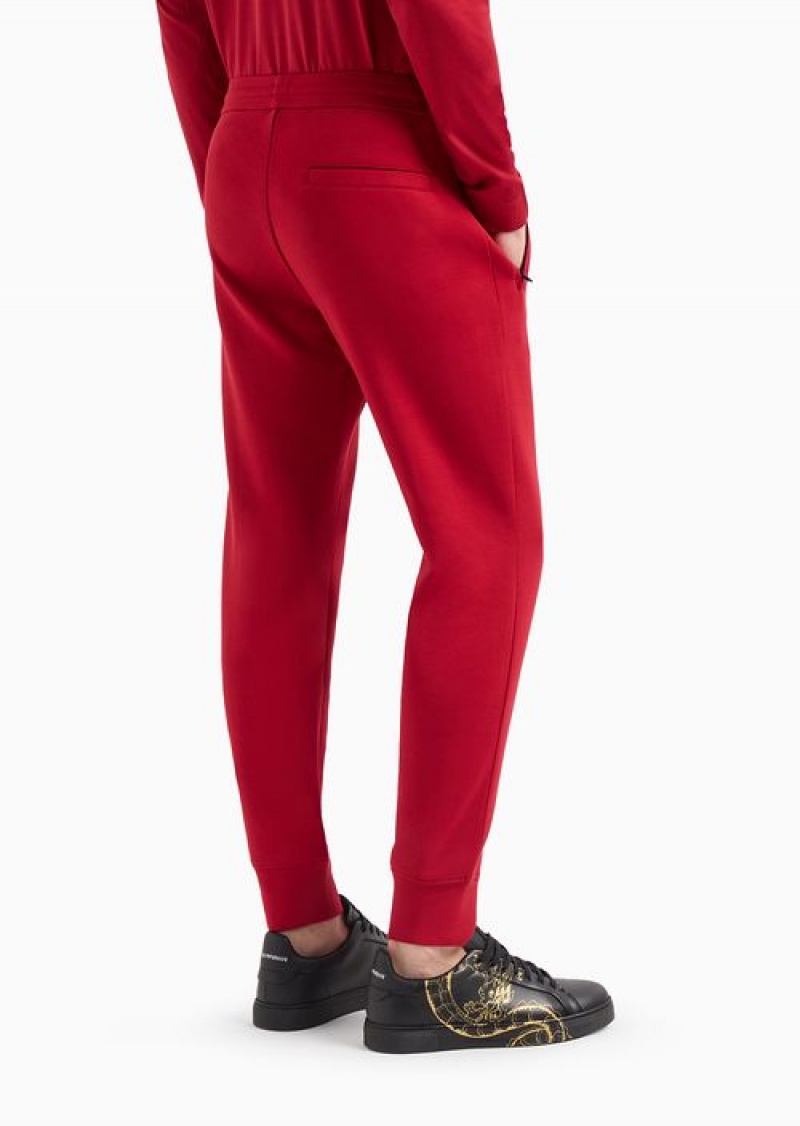 Red Emporio Armani Double-jersey Joggers With Lunar New Year Dragon Embroidery | EA-SN58407