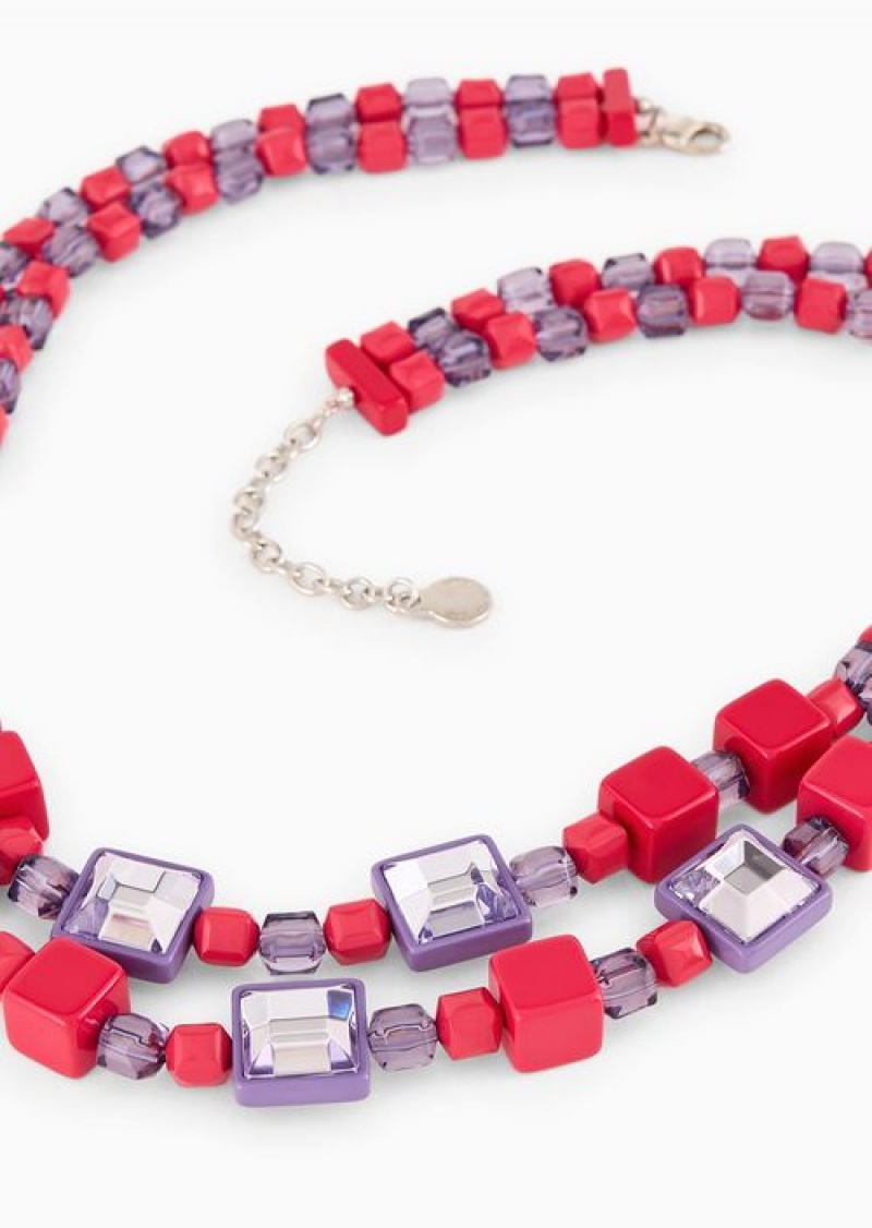 Red Emporio Armani Double-strand Mirrored-gemstone And Bead Necklace | EA-SN57570