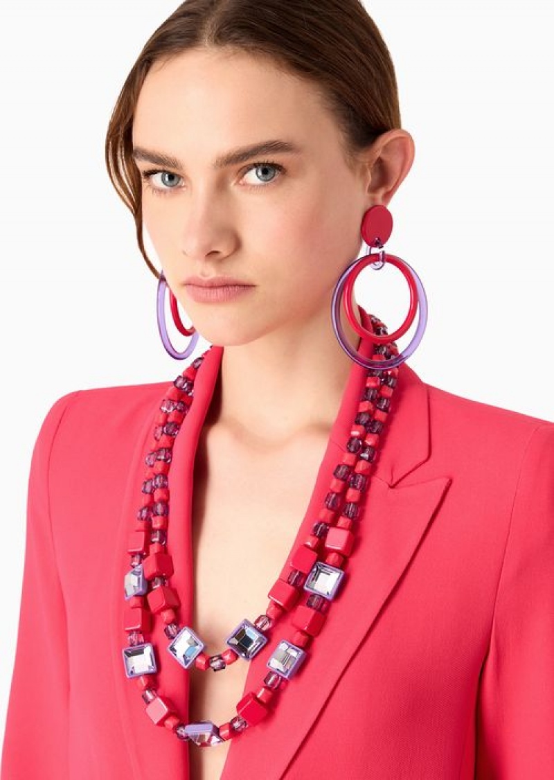 Red Emporio Armani Double-strand Mirrored-gemstone And Bead Necklace | EA-SN57570