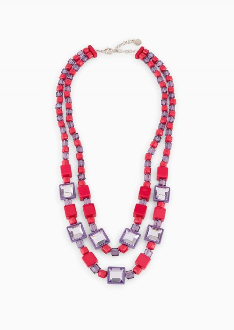 Red Emporio Armani Double-strand Mirrored-gemstone And Bead Necklace | EA-SN57570