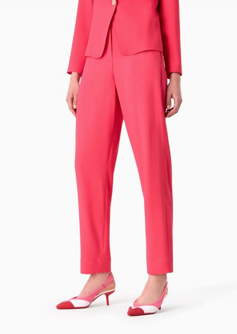 Red Emporio Armani High-waisted Stretch-fabric Trousers | EA-SN56836