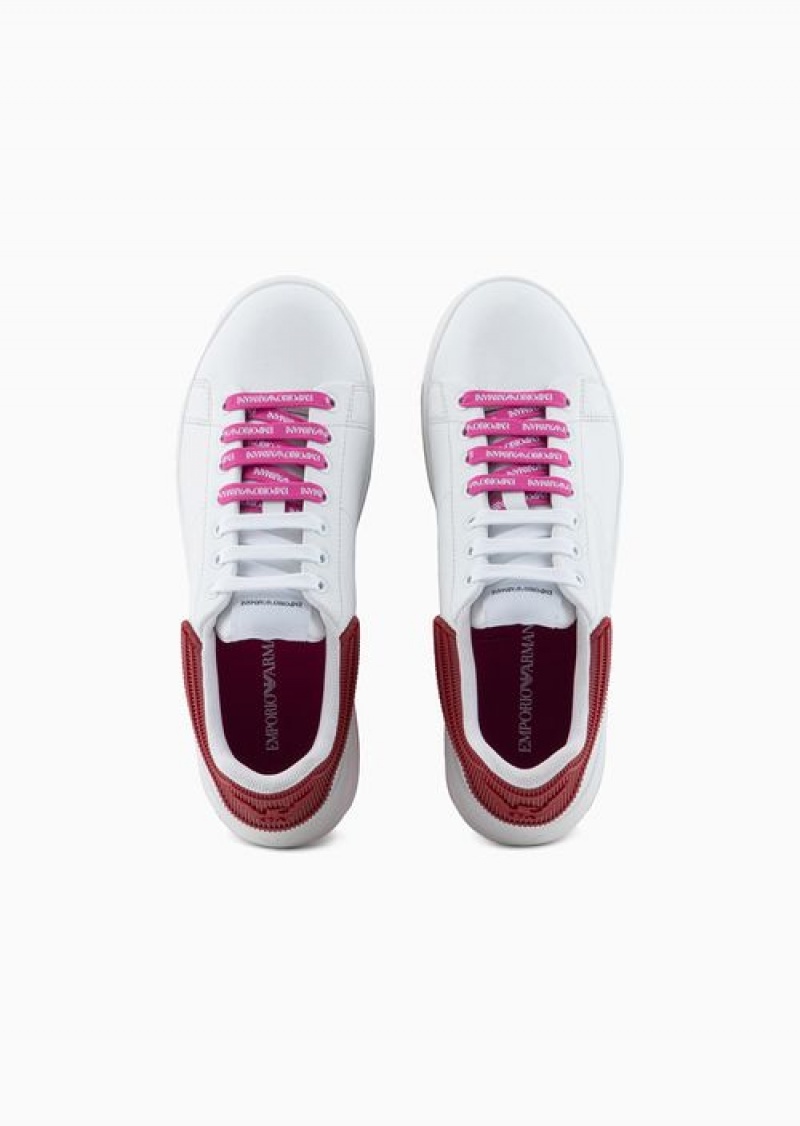 Red Emporio Armani Leather Sneakers With Rubber Backs | EA-SN57216