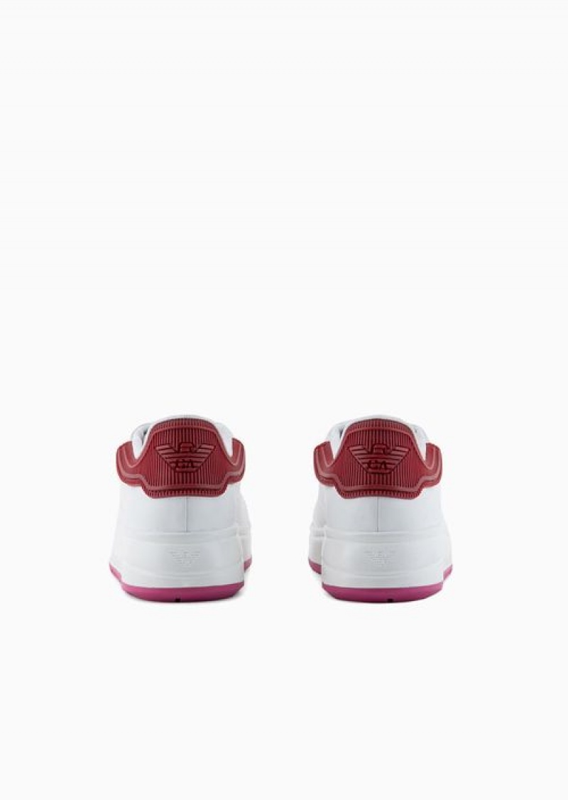 Red Emporio Armani Leather Sneakers With Rubber Backs | EA-SN57216