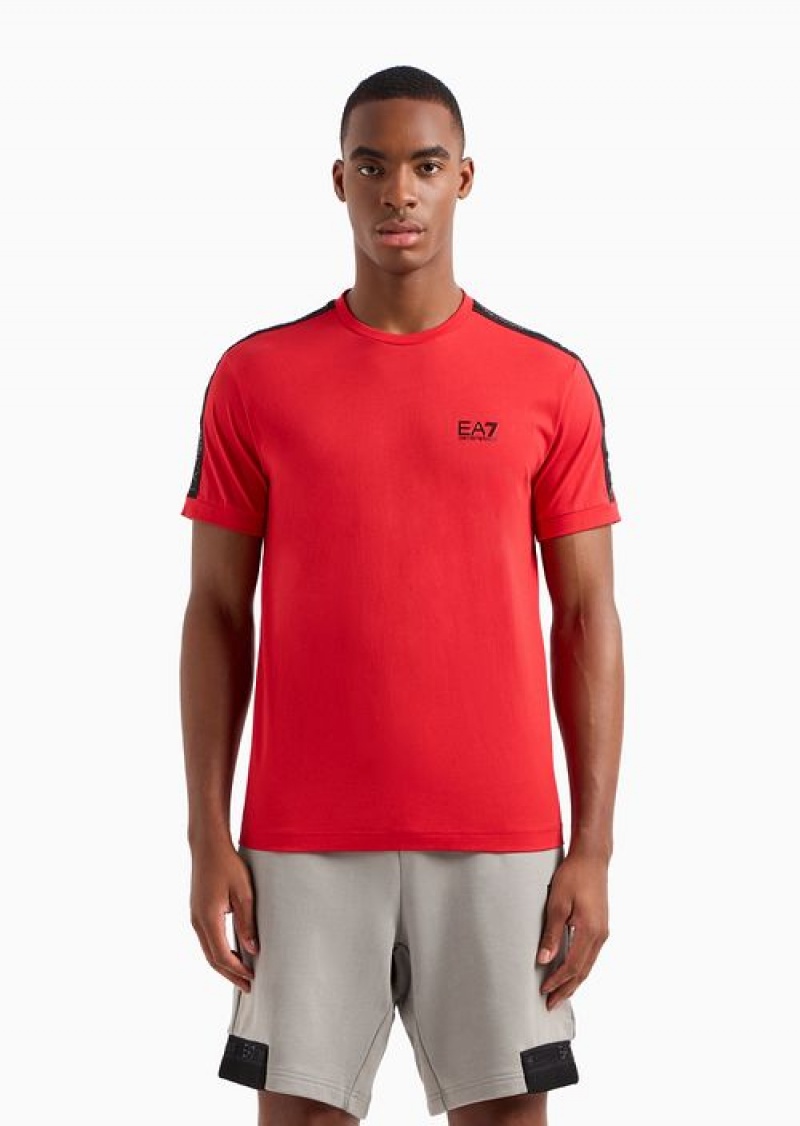 Red Emporio Armani Logo Series Cotton Crew-neck T-shirt | EA7-SN59959