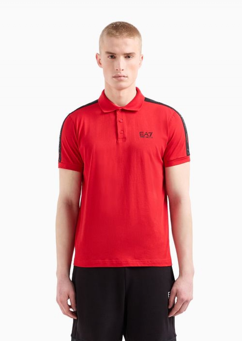 Red Emporio Armani Logo Series Cotton Polo Shirt | EA7-SN59963