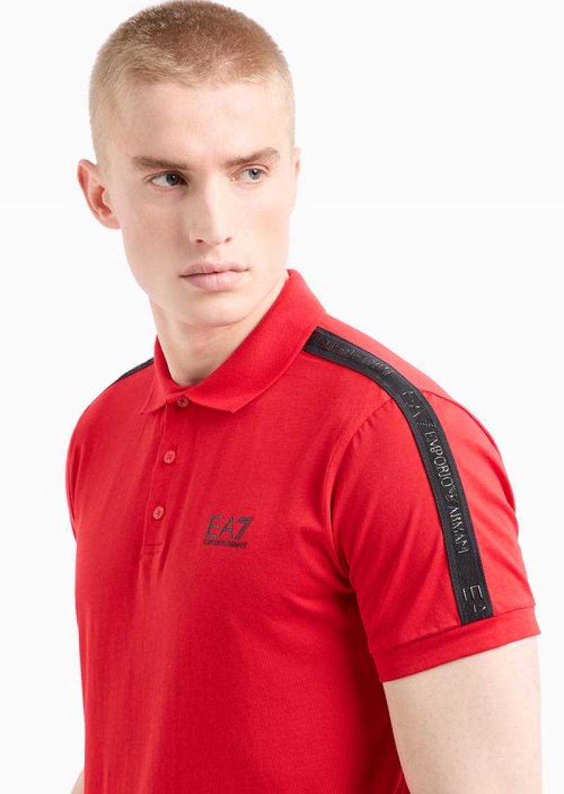 Red Emporio Armani Logo Series Cotton Polo Shirt | EA7-SN59963