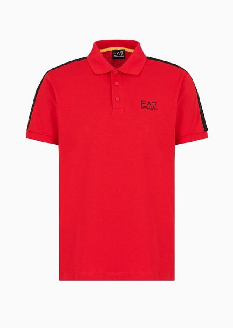 Red Emporio Armani Logo Series Cotton Polo Shirt | EA7-SN59963