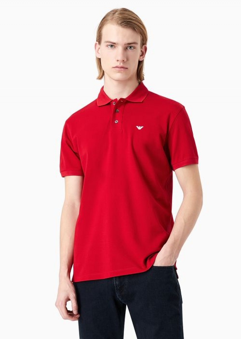 Red Emporio Armani Mercerised Piqué Polo Shirt With Micro Eagle | EA-SN58458