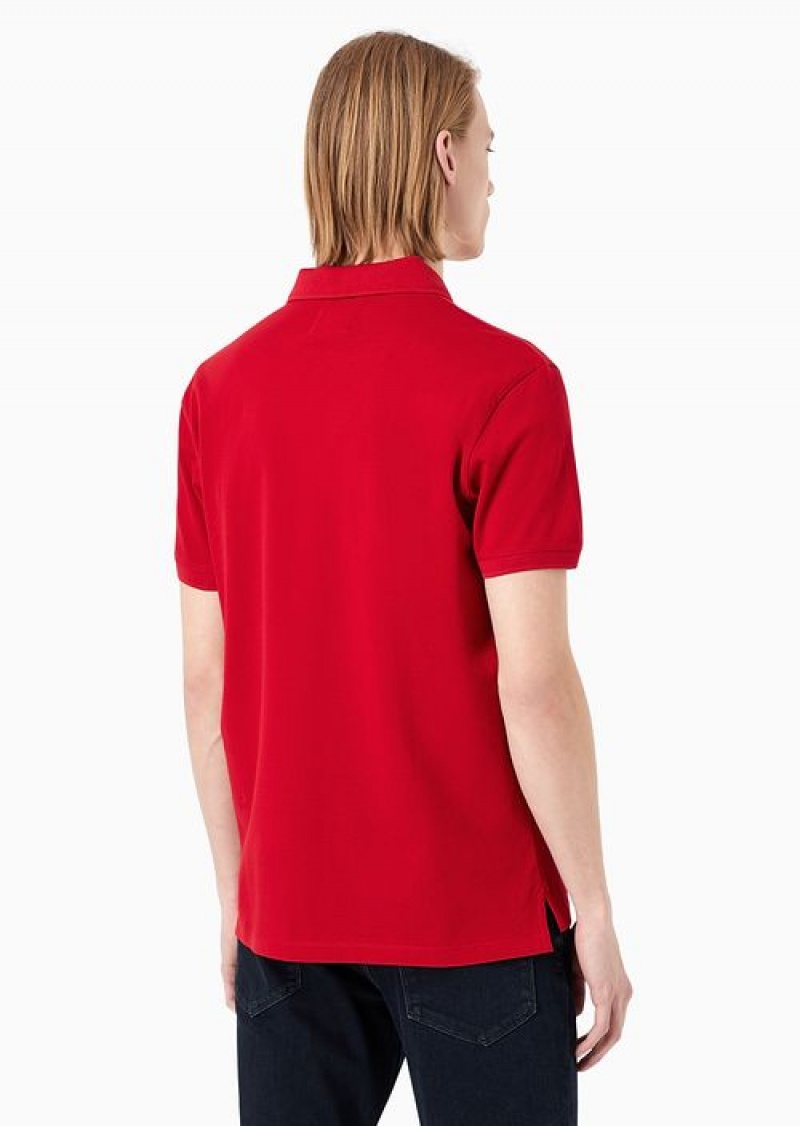 Red Emporio Armani Mercerised Piqué Polo Shirt With Micro Eagle | EA-SN58458