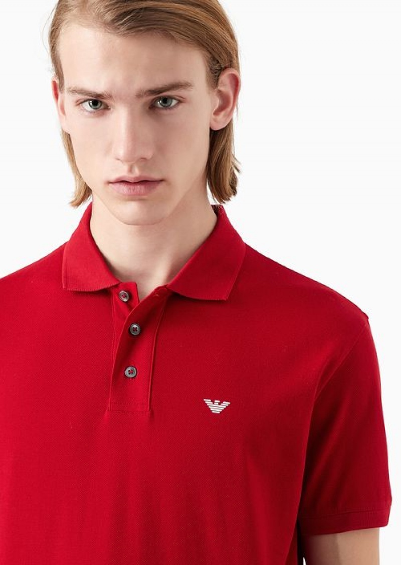 Red Emporio Armani Mercerised Piqué Polo Shirt With Micro Eagle | EA-SN58458